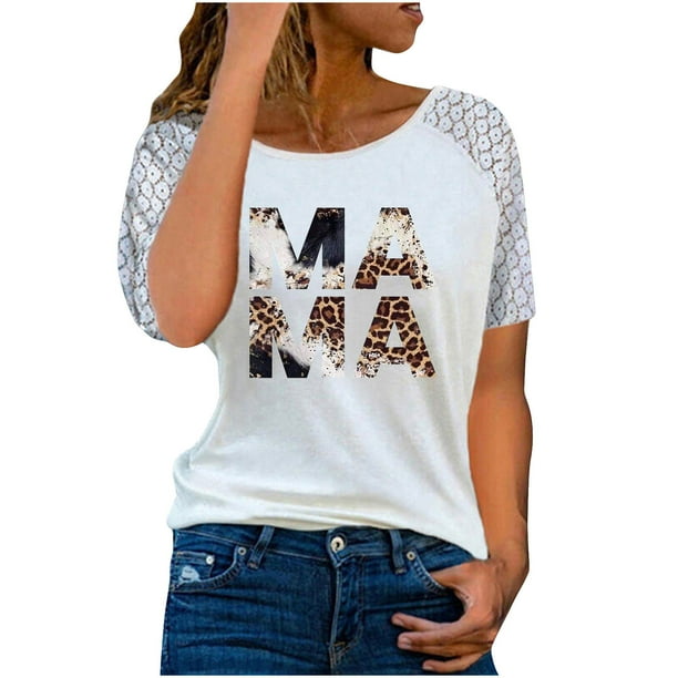 Blusa con estampado de cuello Rounk informal para mujer con estilo, camiseta de manga corta ahuecada, Tops de verano OAVQHLG3B Store lin121212