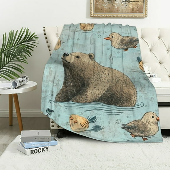 Autua Cute Capybara Relaxation Blanket Adorable Orange and Bird Throw Blankets,Birthday Gifts for Kids & Animal Lovers,Lightweight Soft Fleece for Sofa Couch Bed Room Travel Decor 40x50in