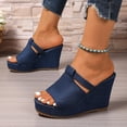 thumbnail image 3 of Dakaela Platform Sandals Women Slip on Espadrille Bohemia Wedge Slides Denim Comfortable Dressy Summer Open Toe Canvas Slippers Blue 8.5, 3 of 7
