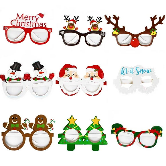 9 Pair Christmas Glasses Frame 3D Decorative Party Glasses Frame Xmas Glasses