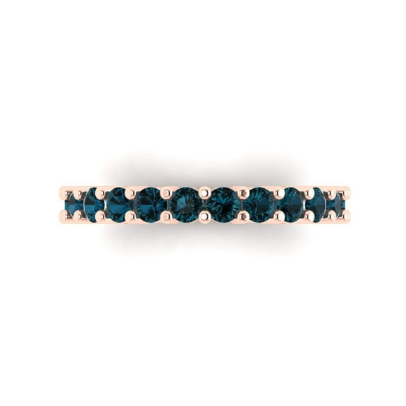 1.44 ctw Wedding Band for Women - 18K Rose Gold Natural London Blue Topaz Stackable Eternity Ring