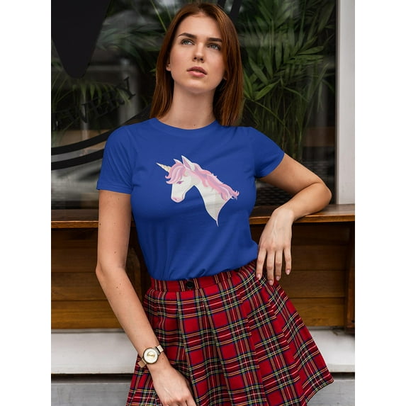 Unicorn Head Rainbow Mane Shaped T-Shirt Women -Image by Shutterstock, Female Small