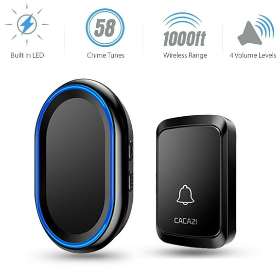 Wireless Doorbell, Waterproof Wireless Door Bell Chime Kit, Operating at 1000 feet Range with 58 Chimes, 4 Volume Levels - Black