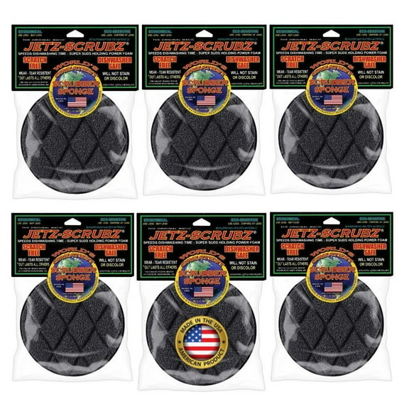 Jetz-Scrubz Classic Round Kitchen Scrubber Sponges, Value Pack (6 Pack)