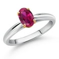 thumbnail image 2 of Gem Stone King 10K White and Yellow Gold Red Created Ruby Solitaire Engagement Ring for Women (0.85 Cttw, Oval 7X5MM, Gemstone July Birthstone, Size 5), 2 of 4