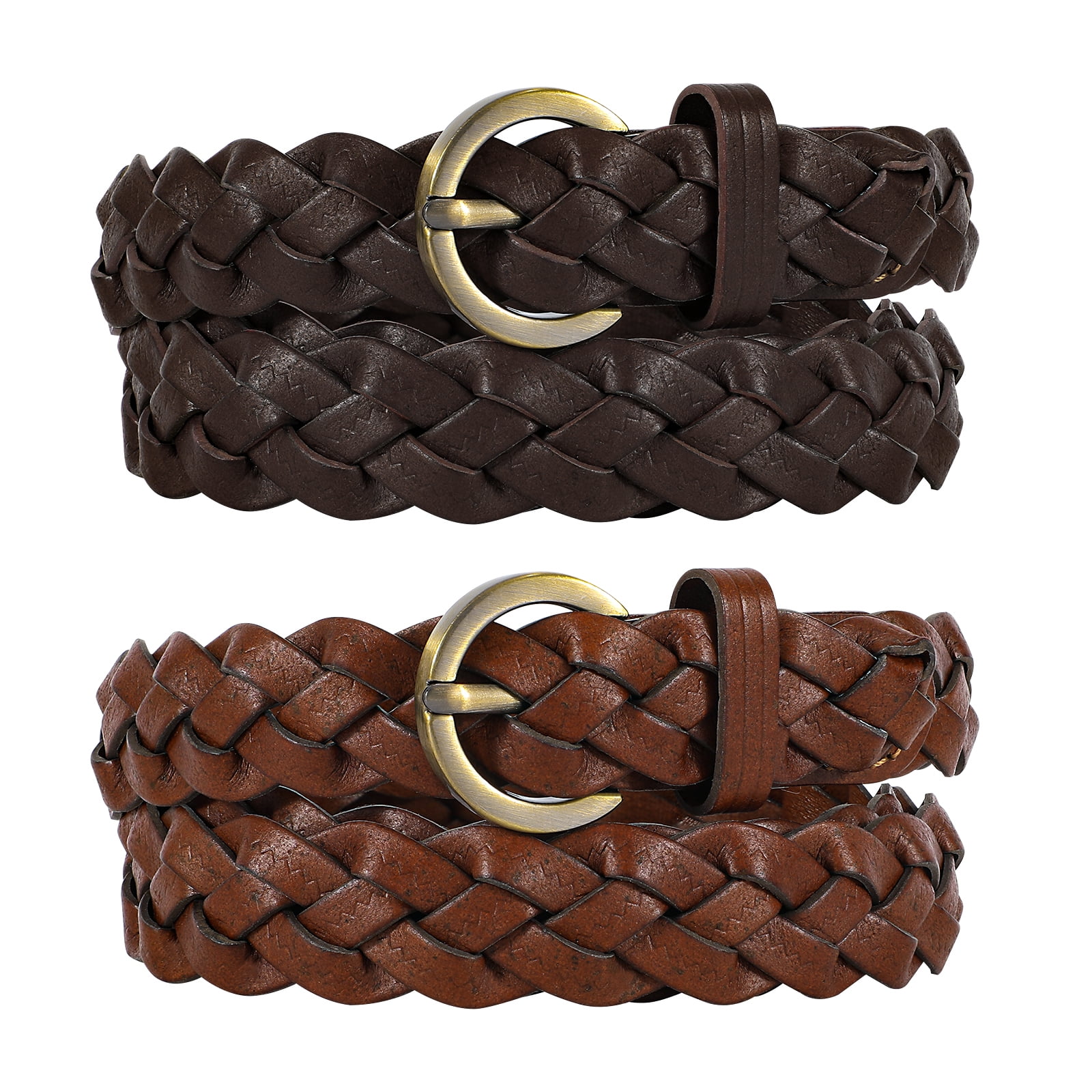 WHIPPY Women's Leather Braided Belts, Woven Skinny Belts for Jeans ...