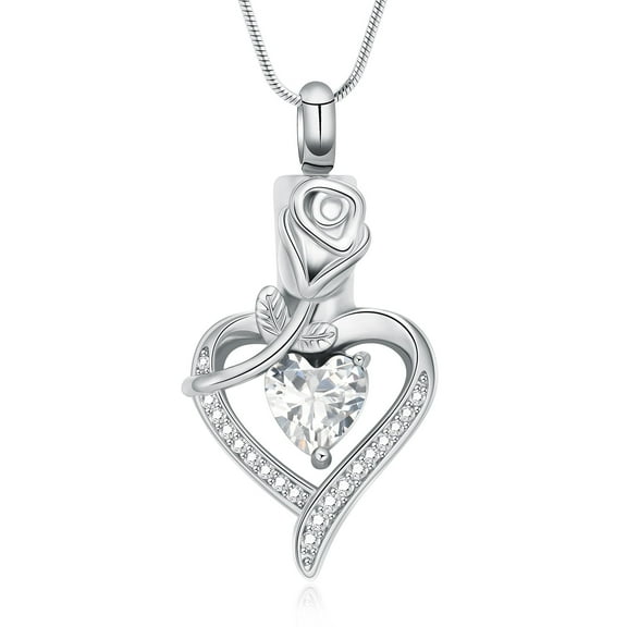 Heart Urn Necklace for Ashes for Women Cremation Jewelry Rose Flower Eternity Memorial Forever in My Heart Ashes Keepsake, Adjustable Silver Chain 20 2 Inches
