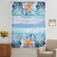 thumbnail image 3 of Summer Ocean Sheer Curtains 54" Long, Coastal Shells Starfish Coral Conch Wooden Blue Light Filering Curtains, Breathable Simi Curtain Privacy Drapes for Kitchen Bathroom Small Window Treatment, 3 of 9