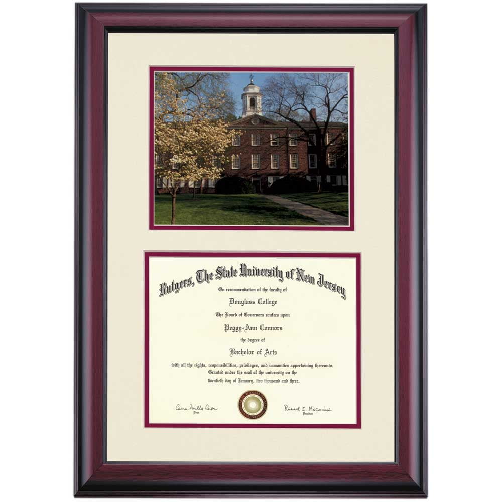 OCM Diploma Frame for Rutgers University, Ivory/Maroon Mat with Old