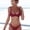 Red, variant on Women's Solid Scoop Neck Push Up Padded Brazilian Thong Bikini Swimsuit Bathing Suit
