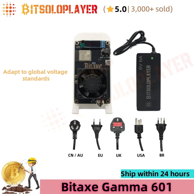 BTC Lotto Miner Bitaxe Gamma 601 BM1370 Chip 1.5TH/s 2.4G WiFi Crypto Mining Machine Bitcoin Home Solo Miner with Stand Silent Fan,White Stand