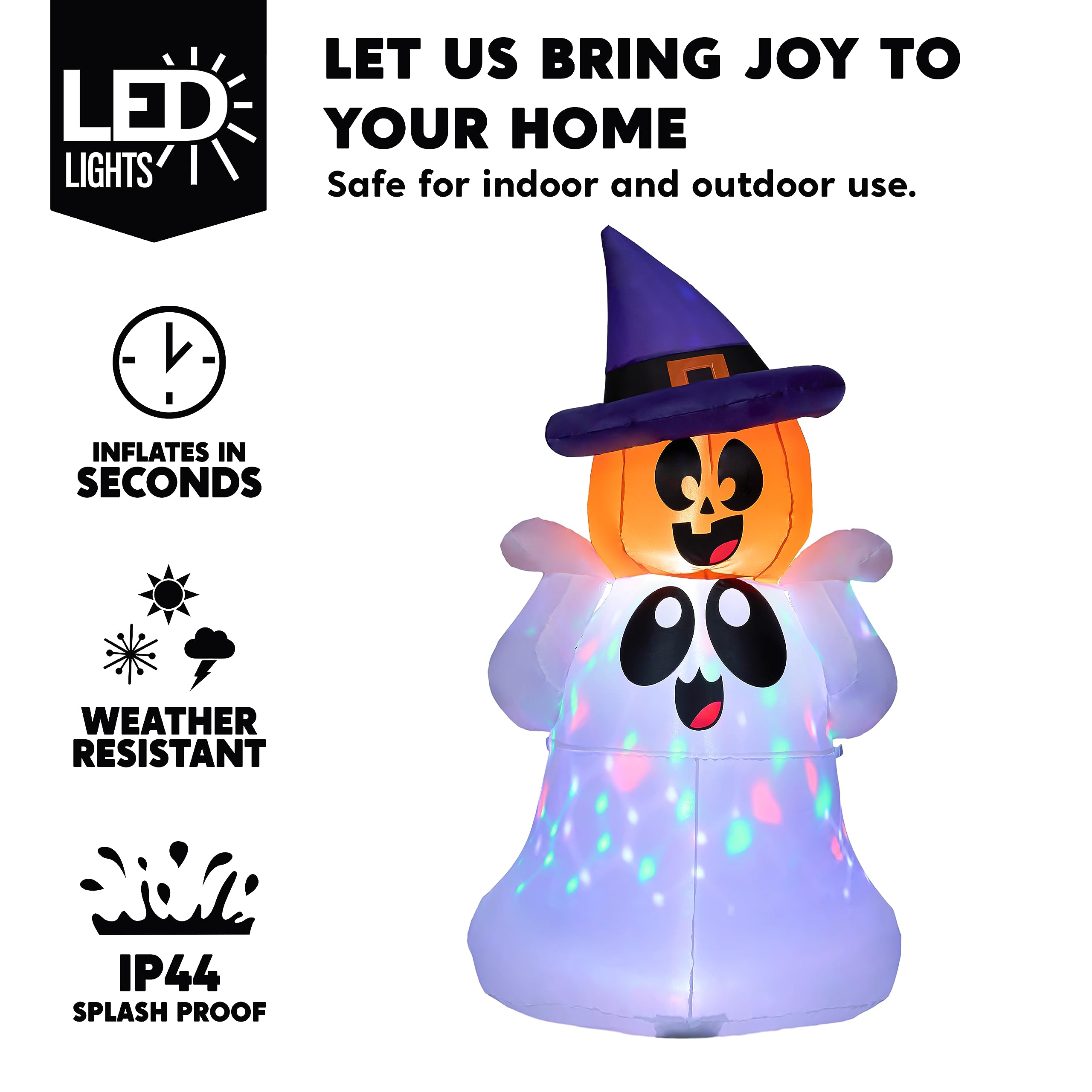 Joyfy 5ft Halloween Inflatable Ghost Pumpkin with LEDs photo 3