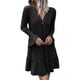 thumbnail image 1 of Vestido con cuello en V para mujer Vestido de color puro con volantes Vestido elegante con botones en la parte delantera Vestido de manga larga Negro M, 1 of 7