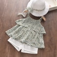 thumbnail image 4 of Mercatoo Toddler Baby Girls Summer Clothes Set Floral Sleeveless Ruffle Crop Vest+Mesh Shorts+ Sun Visor Hat 3Pcs Outfits, 4 of 5