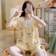thumbnail image 1 of Conjunto de pijama de manga corta para mujer, ropa de dormir cómoda con encaje de algodón, con estampado, para verano, 1 of 4