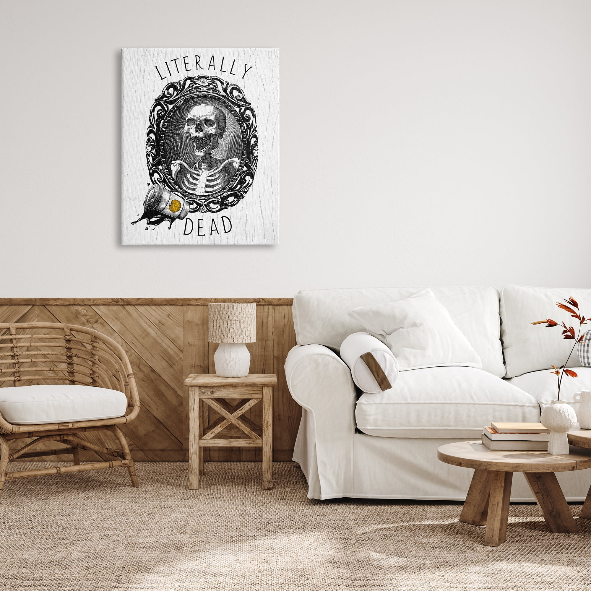 Stupell Industries Literally Dead Skeleton Spilled Coffee Ornate Design Graphic Art Gallery Wrapped Canvas Print Wall Art, Design by Daphne Polselli