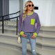 thumbnail image 4 of Camisas de Larga para Mujer, Cuello Redondo A Rayas, Corte Holgado, Camiseta de Bloques de Color Otoño 2025 con Bolsillo Tiras de Color Verde Rosa XL, 4 of 10