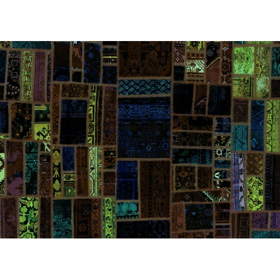 Ahgly Company Indoor Rectangle Patchwork Turquoise Blue Transitional Area Rugs, 3' x 5'