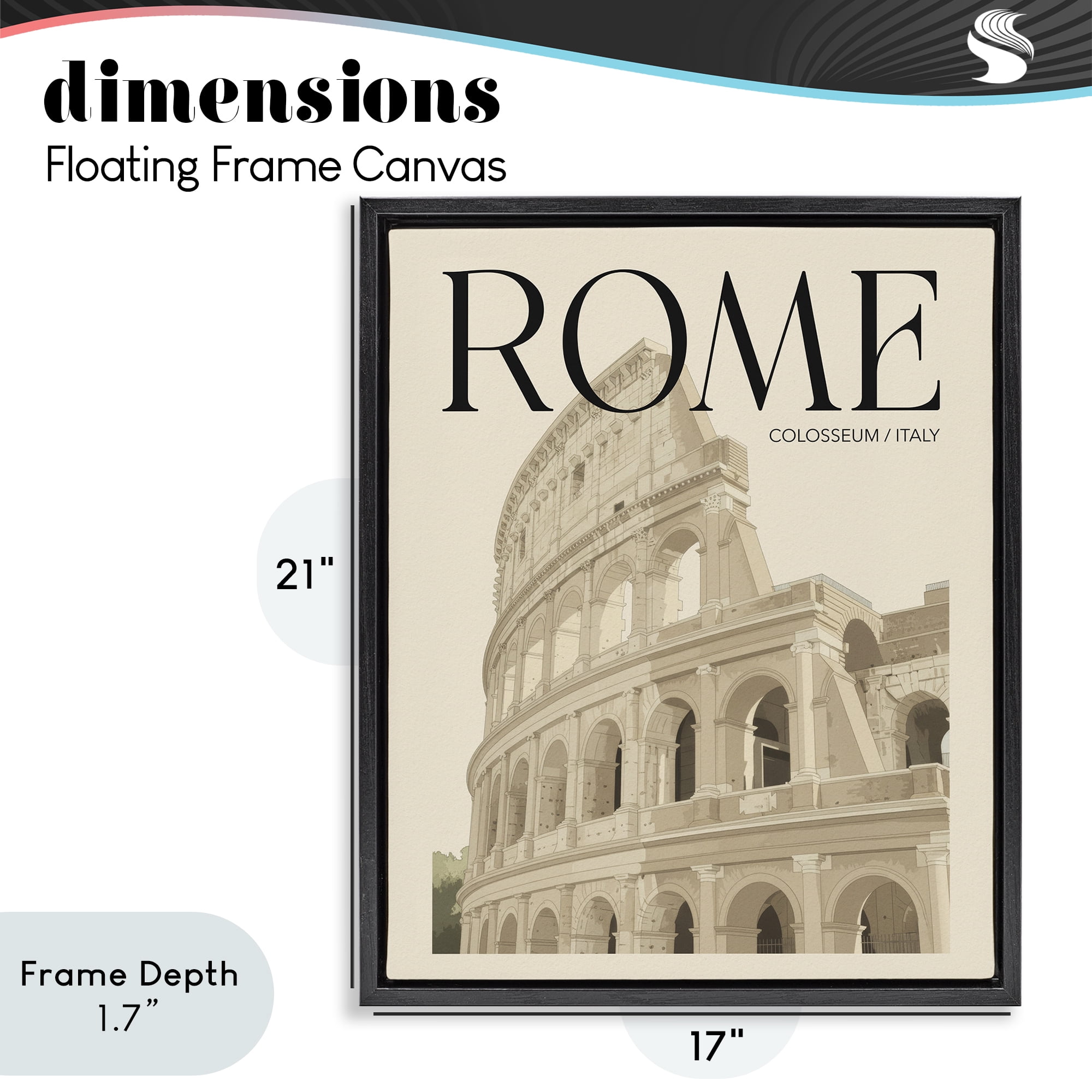 Stupell Industries Vintage Rome Colosseum Black Framed Floater Canvas Wall Art, design by Andreas Magnusson