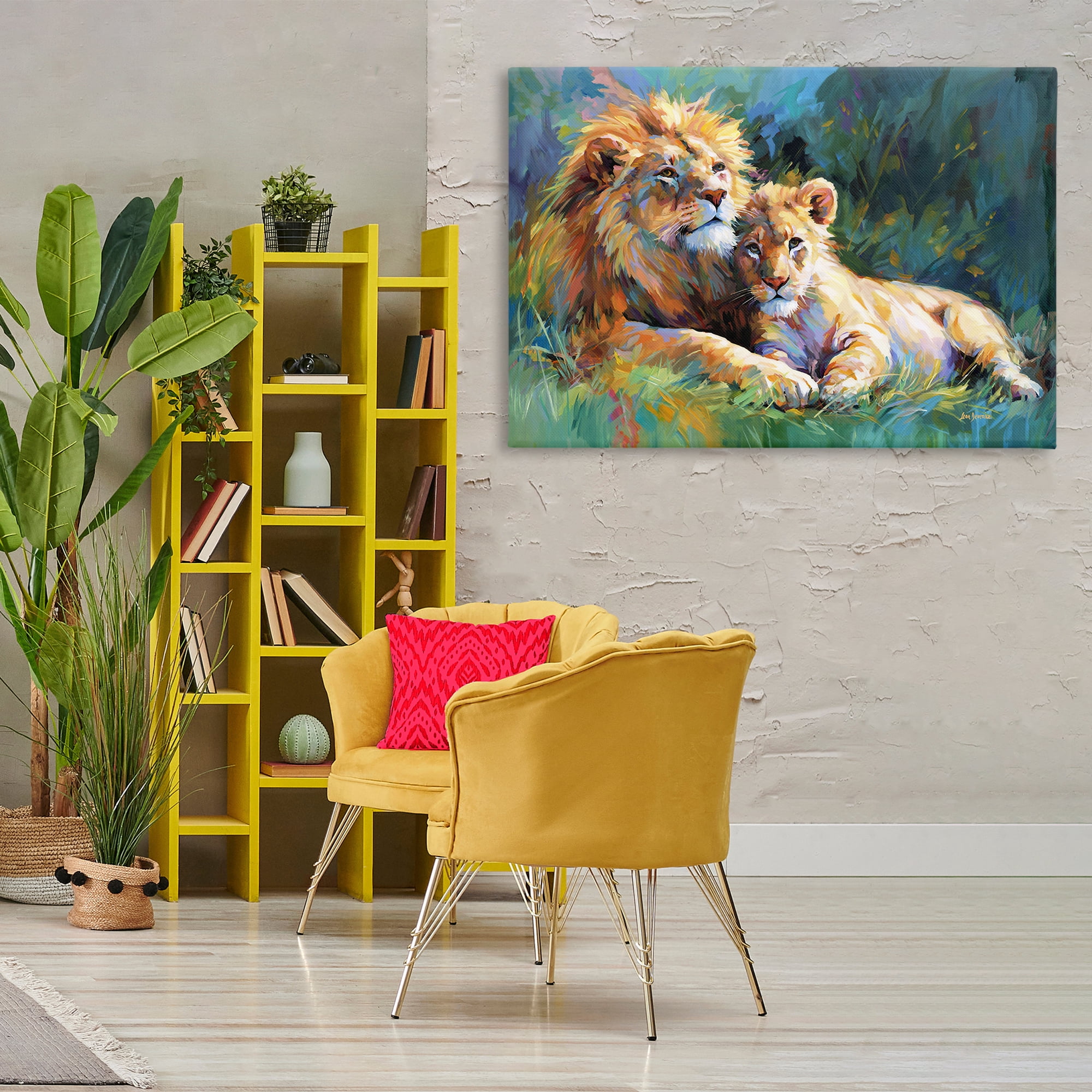 Stupell Industries Lion's Embrace Portrait Animals & Insects Painting Gallery Wrapped Canvas Art Print Wall Art, 45 x 30