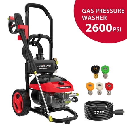 PowerSmart 2600PSI Electric Brushless Pressure Washer, 1.2GPM, 1800W, 27FT Hose, Safety Lock
