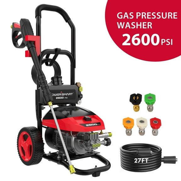 PowerSmart 2600PSI Electric Brushless Pressure Washer, 1.2GPM, 1800W, 27FT Hose, Safety Lock