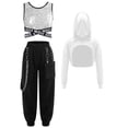 thumbnail image 2 of Hansber Kids Girls Street Hip Hop Jazz Dance Outfits 3-Piece Long Sleeve Hoodie Crop Top with Cargo Pants Set Silver 16, 2 of 5