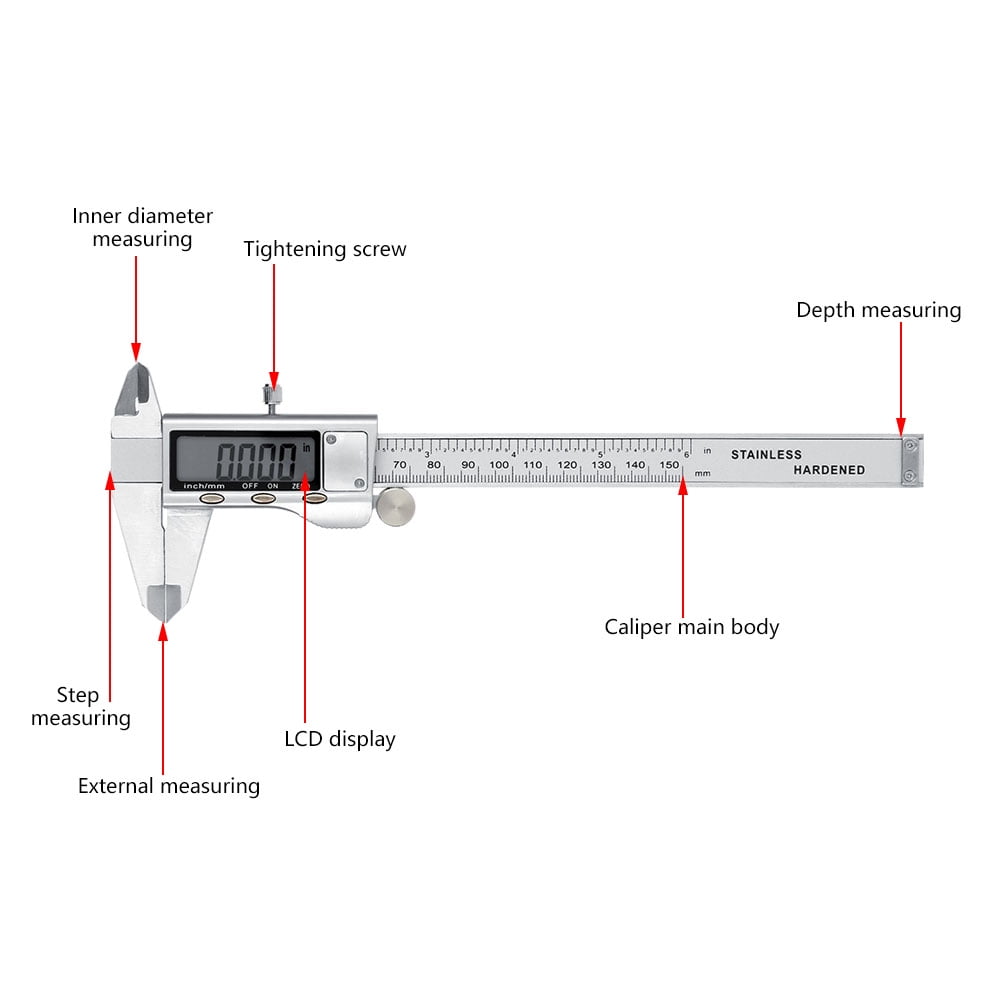 BOKYAN 0-150mm High Accuracy Metal LCD Digital Vernier Caliper Micrometer Gauge Measuring Tool Carbon Steel Measurement Calipers (0-6 Inches / 0-150 mm)