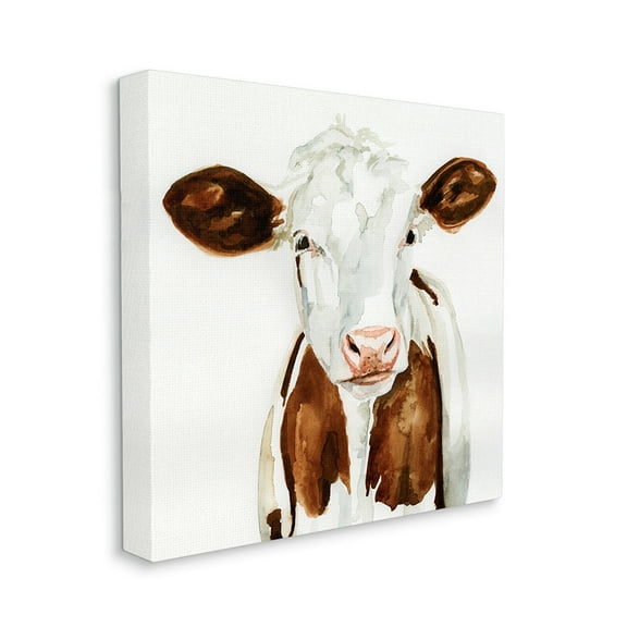 Stupell Industries Farm Cow Portrait Neutral Watercolor Brown Tan Canvas Wall Art by Victoria Barnes
