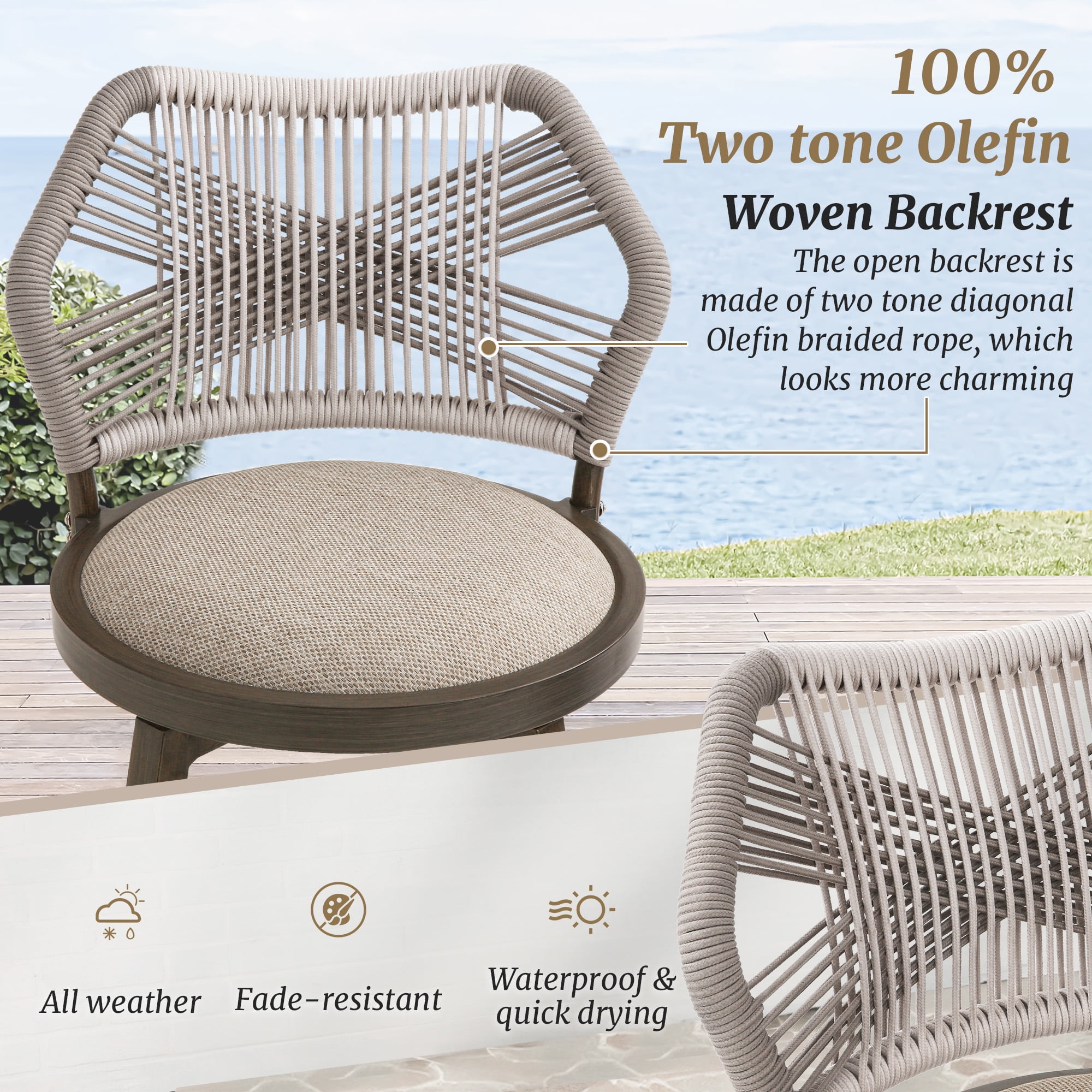 Dycanpo 26'' Swivel Bar Stools Set of 3, Counter Height Stools with Woven Backrest & Footrest, Beige