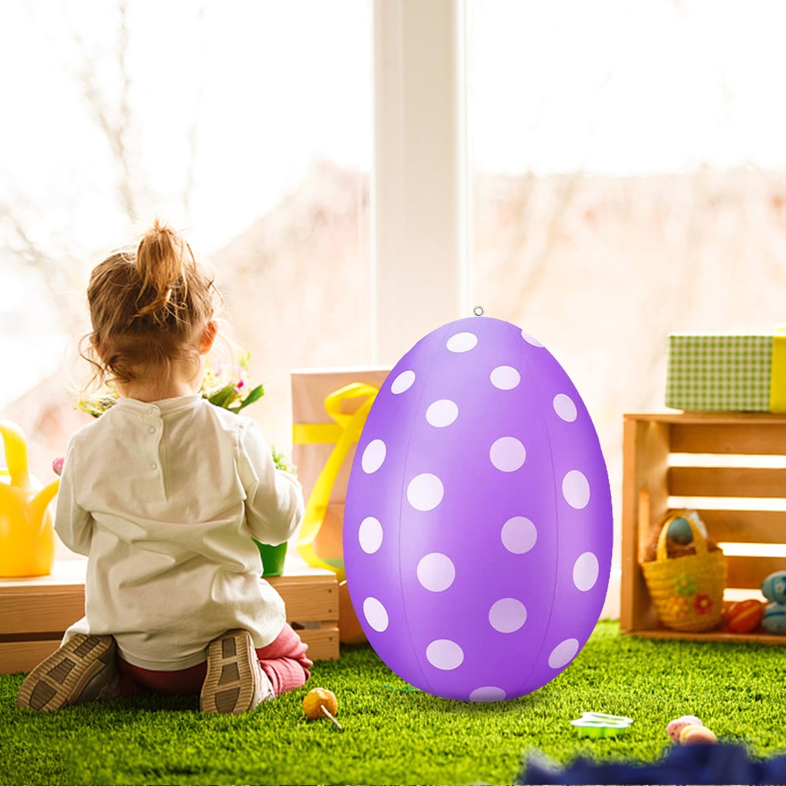 Vggrvlo Easter Inflatable Eggs Decorations Easter Inflatables Outdoor Decor Inflatable Easter Eggs Ornaments Inflatable Ornaments for Easter Yard Garden Lawn Party Supplies Purple 24"