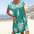 thumbnail image 1 of PENGXIANG Femmes Robes d'Été en Vrac Cou Ethnique Style Cou Raglan Robe à Manches Courtes Vert L, 1 of 5