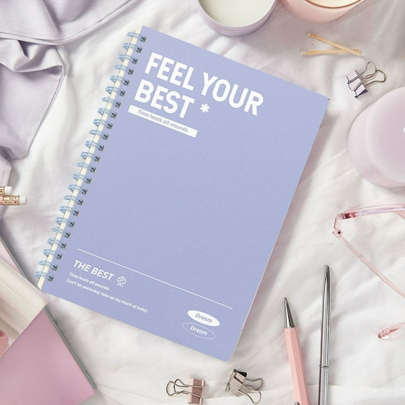 ROLKFUK A5 Spiral Notebook, Purple Plastic Cover, Stu-dent Grid Paper Notebook with Date Section, 60 Sheets Sturdy Spiral Bound Notebook for Sch-ool, 20.3x14cm Portable Journal