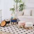 thumbnail image 7 of Storage Ottoman, Modern Round Footrest with Soft Padded Seat, Teddy Velvet Footstool with Wood Legs, Accent Small Table or Plant Stand for Hallway, Living Room (Black), 7 of 7