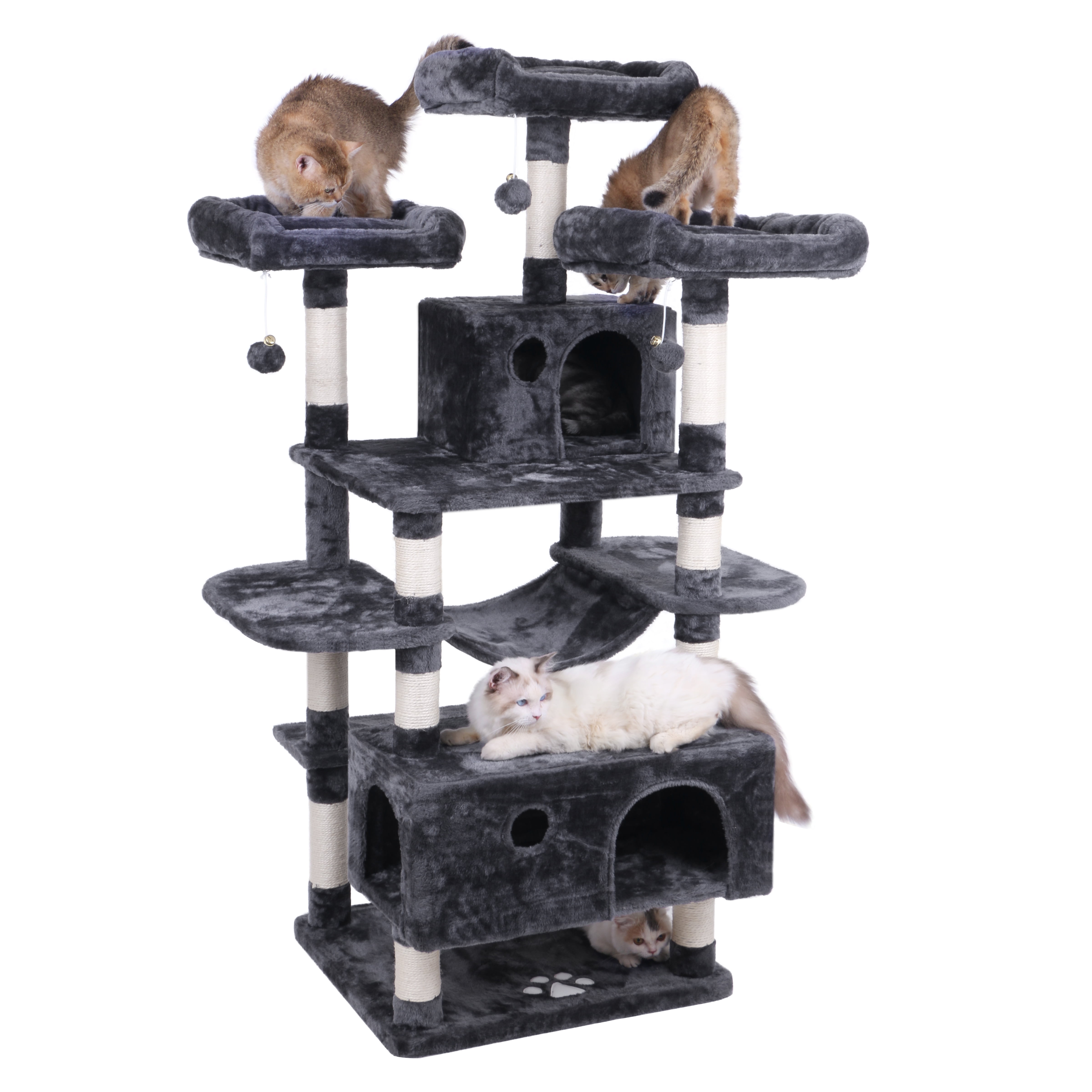 BEWISHOME Large Cat Tree Condo with Sisal Scratching Posts Perches Houses Hammock, Cat Tower