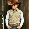 thumbnail image 2 of KHONTS Boys Kids Western Cowboy Shirts Collared Button down Long Sleeve Tops Summer Vacation Tees,Size 6-15 Years Khaki 170, 2 of 4