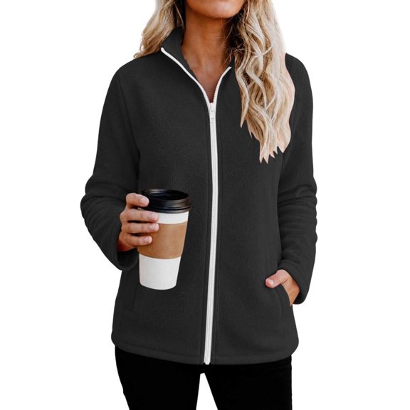 Women's Long Sleeved Coat Baeitkot Women's Fashion Women's Cardigan Coat Zipper Pocket Long Sleeved Top Coat Black XL