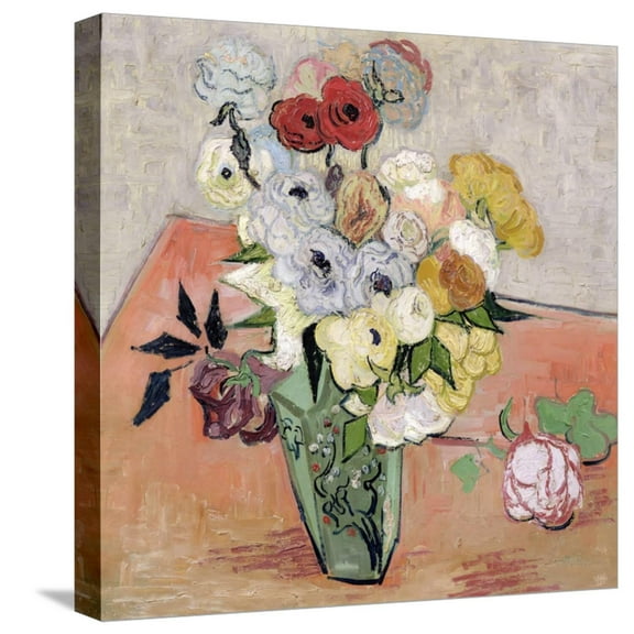 Art.com Roses and Anemones, c.1890 Stretched Canvas Print Wall Art by Vincent van Gogh, 16" x 16"