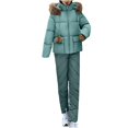 thumbnail image 2 of CQONEPT Women's Down Jumpsuit Padded Windbreaker Waterproof Snow Ski Pants Insulated Warm Winter Outdoor Puffy Pant Light Blue XL, 2 of 5