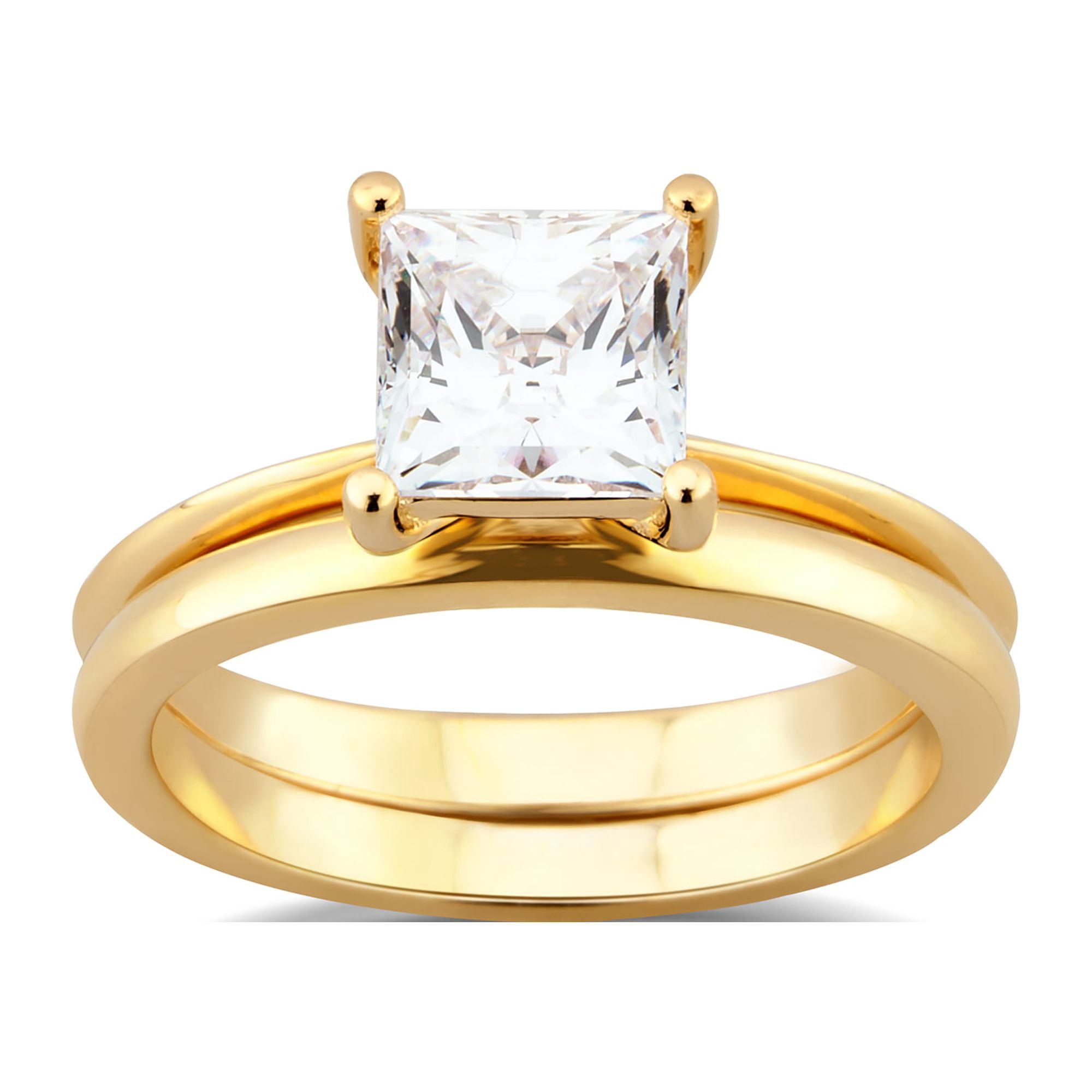 Arista 1.50 ct Square Swarovski Diamond Solitaire Women's Bridal Set in Yellow plated Sterling Silver