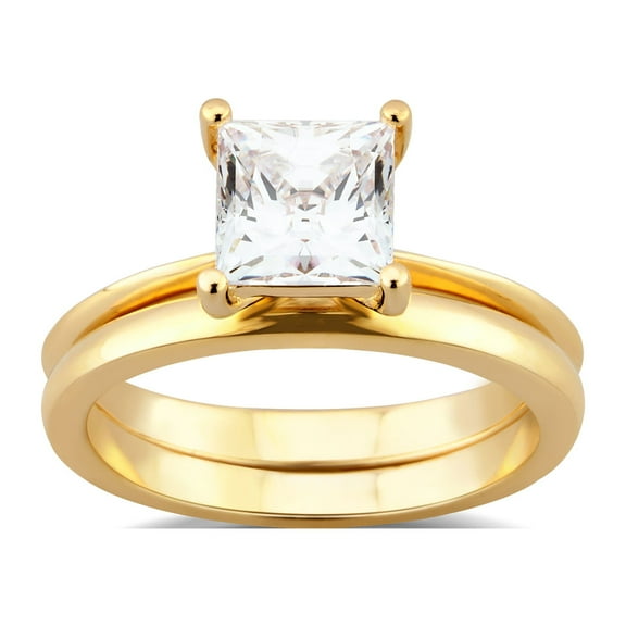 Arista 1.50 ct Square Swarovski Diamond Solitaire Women's Bridal Set in Yellow plated Sterling Silver