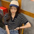 thumbnail image 3 of Women's Casual Short Sleeve Striped Tee Top Collar Neck T-Shirt, 3 of 4