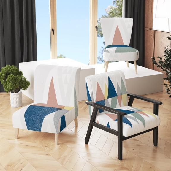 Designart "Geometrical Composition Triangles III" Upholstered Modern Accent Chair - Arm Chair