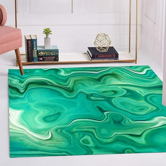 Modern Abstract Square Area Rugs Green Liquid Design Modern Carpet For Living Room Bedroom Soft Thick Rug Under Dining Table Art Decor Home Office Floor Mats Indoor Runners 2 x 3ft
