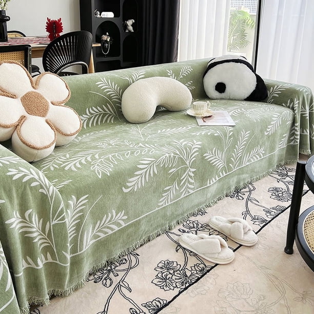 Nvzi Couch Cover Green Chenille Sofa Covers Prevent cat scratching Sofa Towel Cover for Living Room Sofa Easy Fit Washable Furniture Sofa Protector 70.87*90.55inch