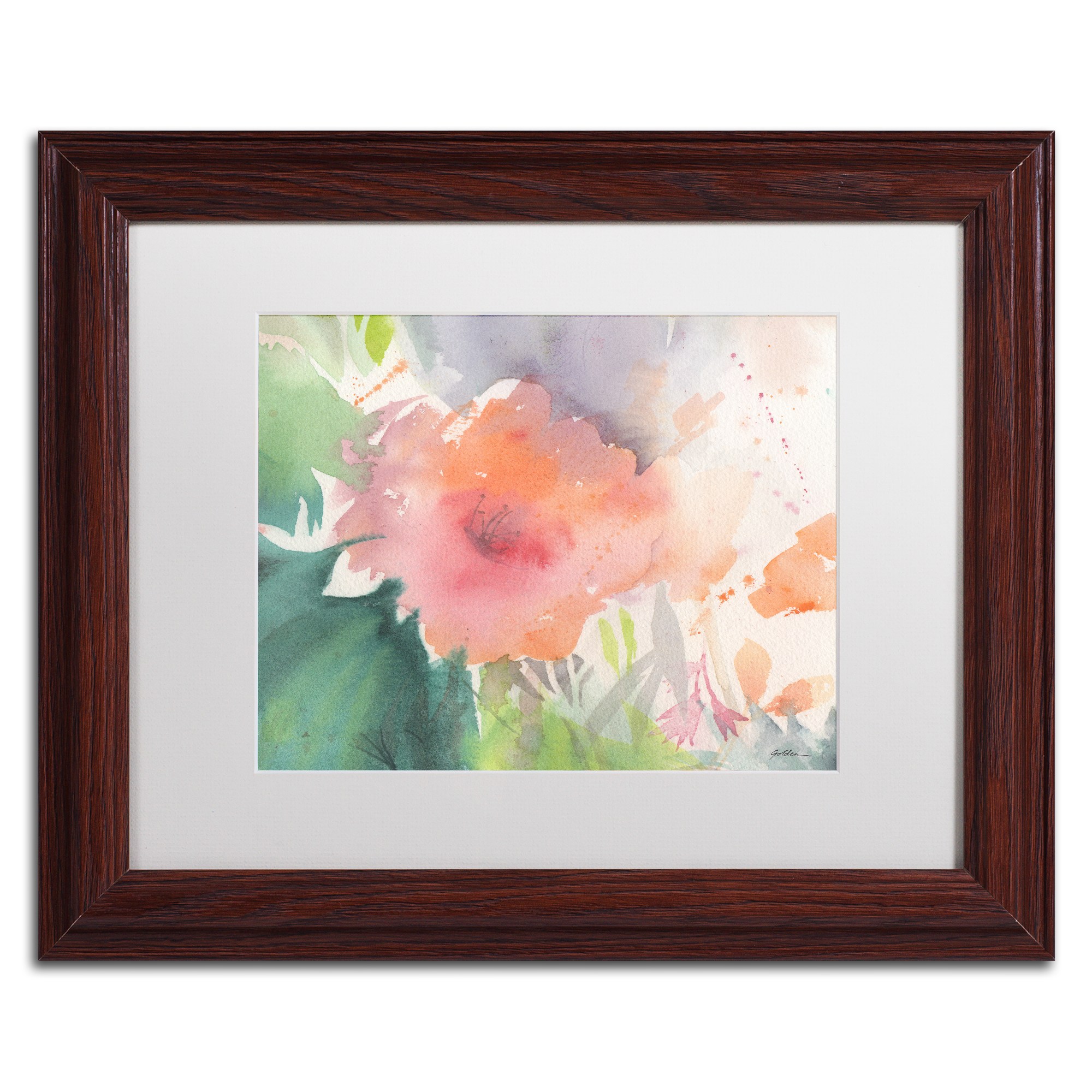 Trademark Fine Art "Coral Blossom" Canvas Art by Sheila Golden, White Matte, Wood Frame