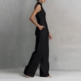 thumbnail image 5 of Evdexr Linen Sets For Women 2 Piece Stand Collar Sleeveless Top and Baggy Wide Leg Pants Set Trendy Casual Business Lounge Outfit Suits Black M, 5 of 6