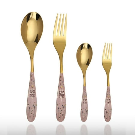 

Creative Stainless Steel Cake Fork Ramadan Gift Dessert Spoon Spoon and Fork Cutlery Set Tableware PINK