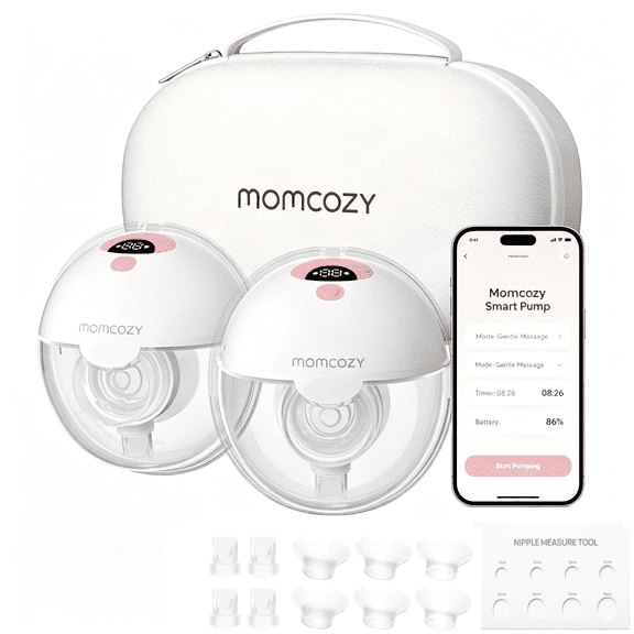 Momcozy M5 Smart APP Controlled Wearable Breast Pump, Hands-Free Wireless Electric Pump, 3 Modes 9 Suction Levels, BPA-Free, Portable Lightweight, 24mm Flange, 2-Pack Pink