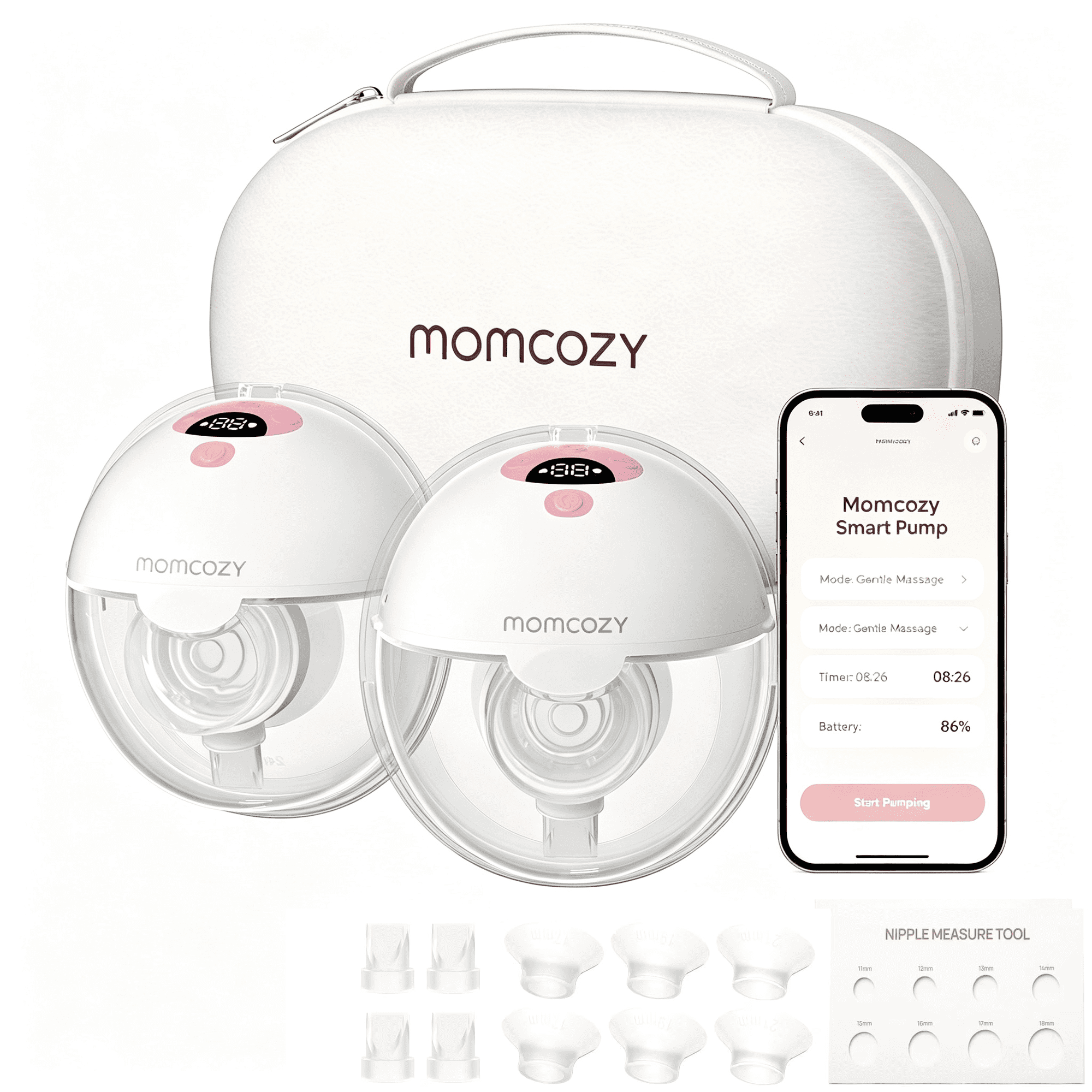 Momcozy M5 Smart APP Controlled Wearable Breast Pump, Hands-Free Wireless Electric Pump, 3 Modes 9 Suction Levels, BPA-Free, Portable Lightweight, 24mm Flange, 2-Pack Pink